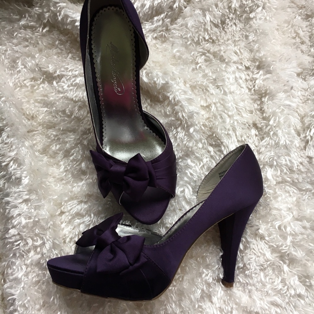 Michaelangelo Purple Satin Bow Peep-Toe Heels